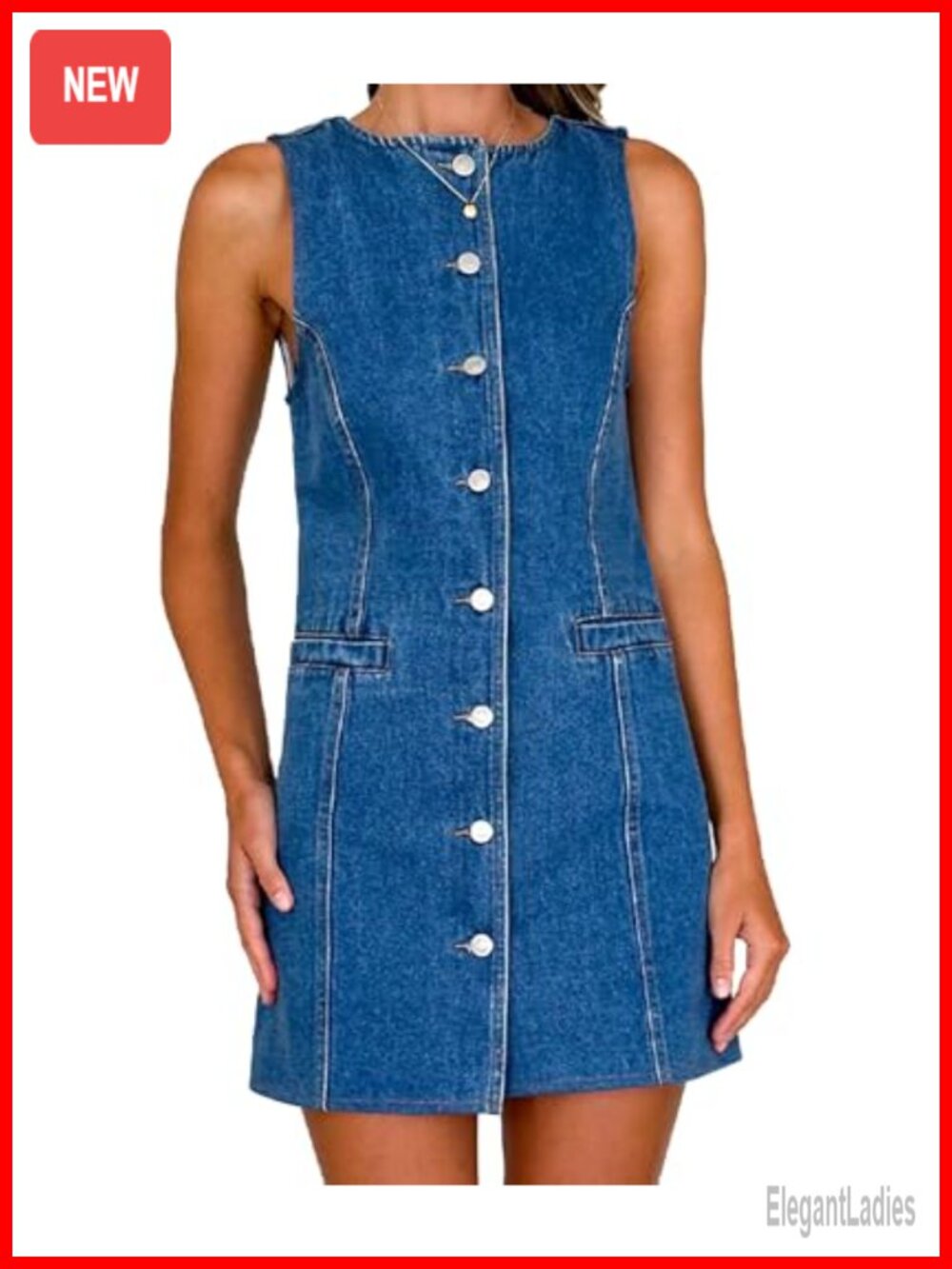Sleeveless Denim Mini Dress Button Down Casual Summer Shift Tank Jean Dress